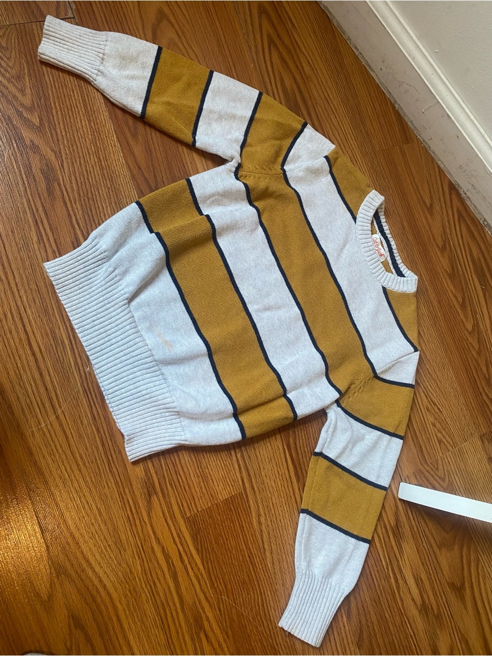 Flawed Cat & Jack Striped Knit Sweater in Cream and Mustard
